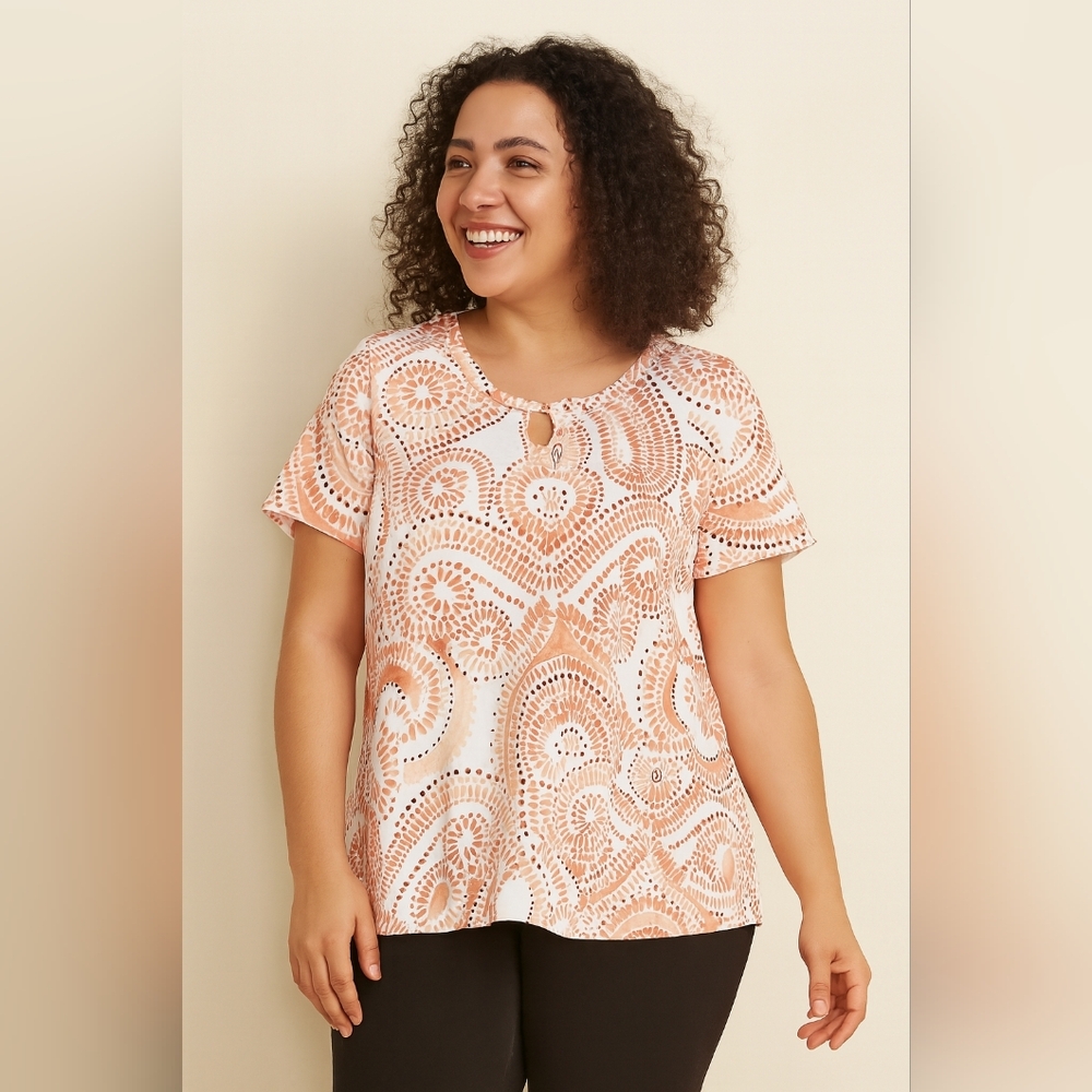 Chico's Pattern Short Sleeve Peephole Top - Picture 1 of 7